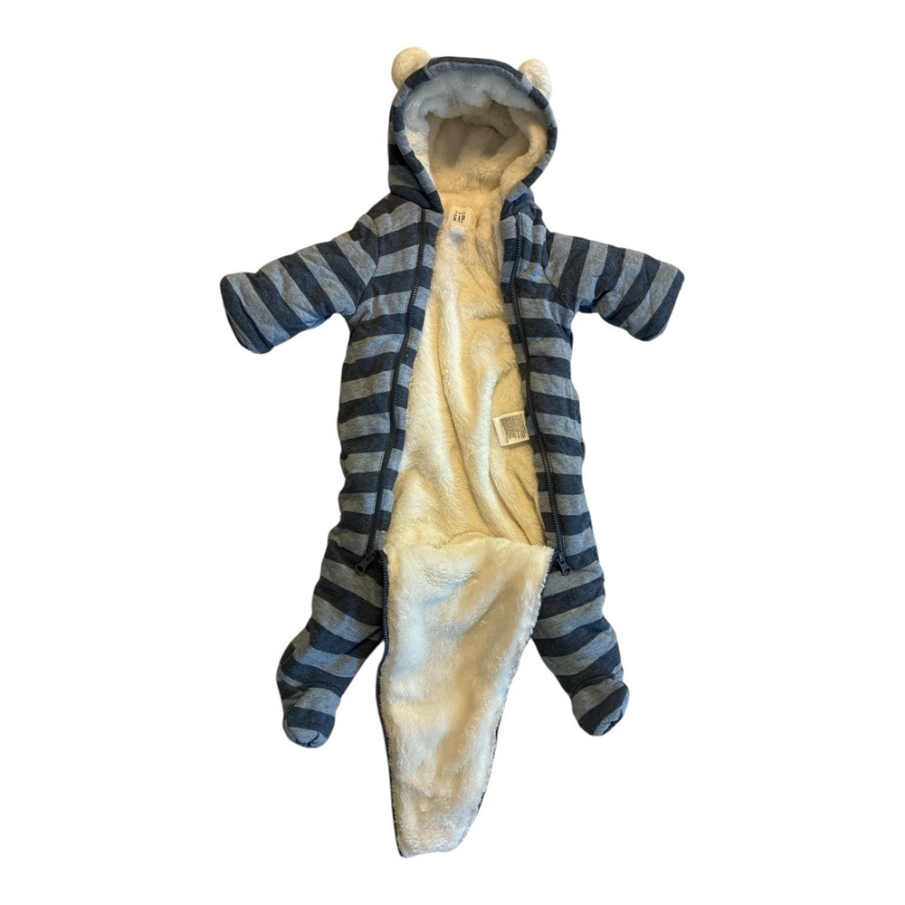Baby Gap Blue Sherpa Lined One Piece 3-6 Months ColdControl Bundler Snowsuit - Picture 4 of 7